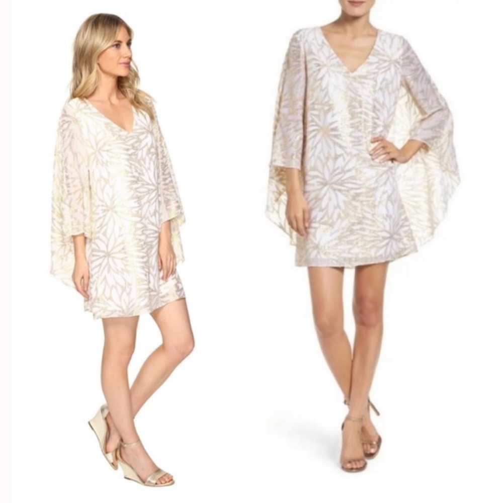 Lilly Pulitzer Cream and Gold Floral Shift Dress/Caftan